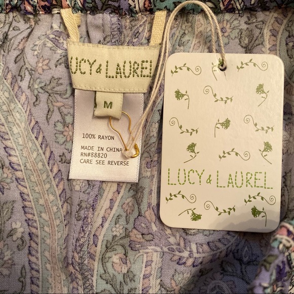 LUCY & LAUREL NEW PANTS SASH BLUE WHITE PINK FLORAL PULL ON STYLE size M NWT - Picture 7 of 7